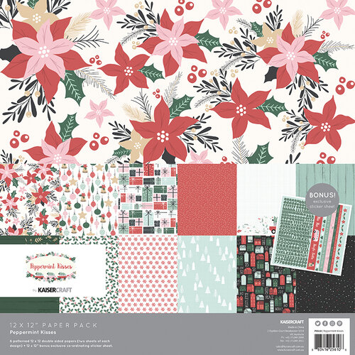 Kaisercraft - Christmas - Peppermint Kisses Collection - 12 x 12 Paper Pack