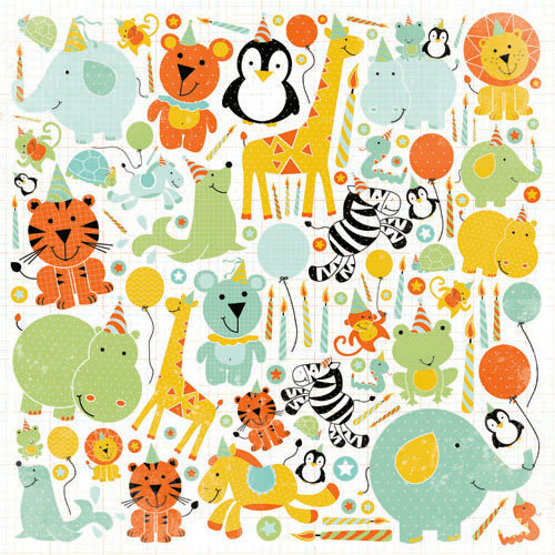 Kaisercraft - Party Animals Collection - 12 x 12 Paper with Varnish Accents - Chuckle