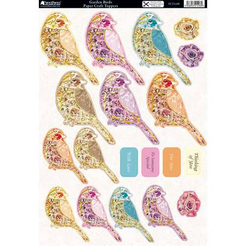 Kanban Crafts - Tea on the Terrace Collection - Die Cut Punchouts with Foil Accents - Garden Birds