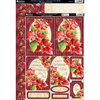 Kanban Crafts - Christmas Coordinates Collection - Die Cut Punchouts and 8 x 12 Patterned Cardstock with Foil and Glitter Accents - Poinsettia Ruby