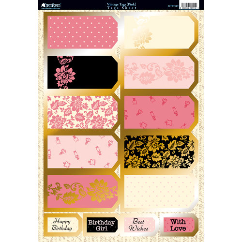 Kanban Crafts - Shabby Chic Collection - Die Cut Punchouts with Foil Accents - Vintage Tags - Pink