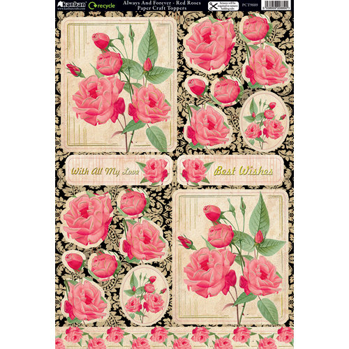 Kanban Crafts - All About Her Collection - Die Cut Punchouts and 8 x 12 Patterned Cardstock - Always and Forever - Red Roses