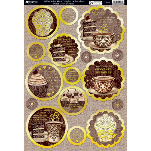 Kanban Crafts - Cafe Collection - Die Cut Punchouts and 8 x 12 Patterned Cardstock - Bella Coffee Shop Delights - Chocolate