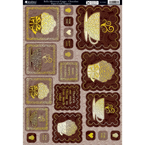 Kanban Crafts - Cafe Collection - Die Cut Punchouts and 8 x 12 Patterned Cardstock - Bella Afternoon Cuppa - Chocolate