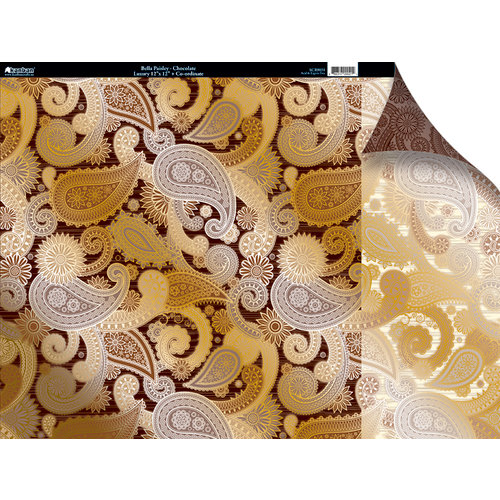 Kanban Crafts - Cafe Collection - 12 x 12 Double Sided Patterned Cardstock with Coordinating Strip - Bella Paisley - Chocolate