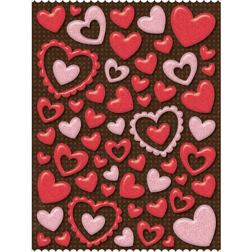 K and Company - Ka-Zoo Valentine Collection - Glitter Pillow Stickers - Hearts, CLEARANCE