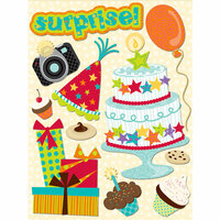 K and Company - Confetti Collection - Grand Adhesion Stickers with Glitter Accents - All Kids Birthday