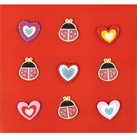 K and Company - Brads with Glitter Accents - Hearts and Lady Bugs, CLEARANCE