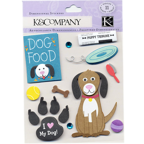 K and Company - 3 Dimensional Stickers with Gem and Wire Accents - Doggy Love, CLEARANCE