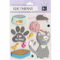 K and Company - 3 Dimensional Stickers with Gem and Yarn Accents - Kitty Love