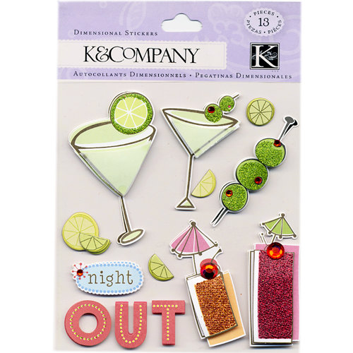 K and Company - 3 Dimensional Stickers with Glitter and Gem Accents - Night Out