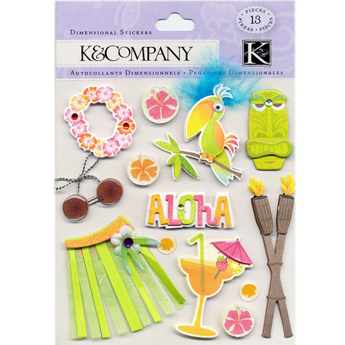 K and Company - 3 Dimensional Stickers with Feather and Gem Accents - Paradise