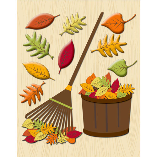 K and Company - Life's Little Occasions Collection - 3 Dimensional Stickers with Foil and Puffy Accents - Raking the Leaves
