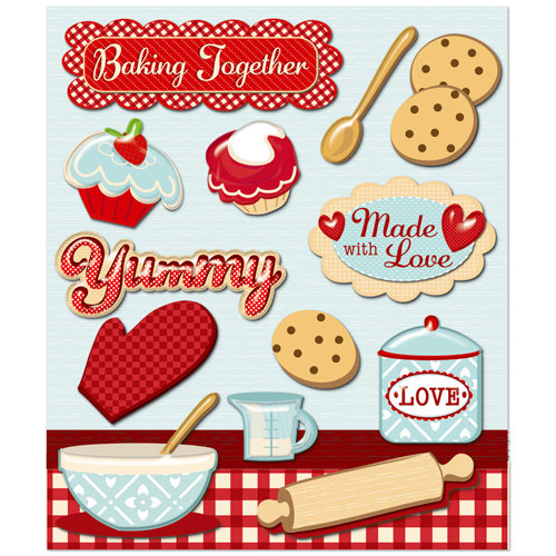 K and Company - Life's Little Occasions Collection - 3 Dimensional Stickers  with  Epoxy and Glitter Accents - Baking Together