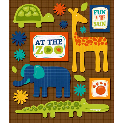 K and Company - Life's Little Occasions Collection - 3 Dimensional Stickers  with  Epoxy and Glitter Accents - Zoo