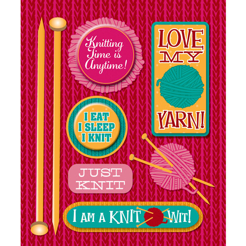 K and Company - Life's Little Occasions Collection - 3 Dimensional Stickers with Glitter and Puffy Accents - Knitting
