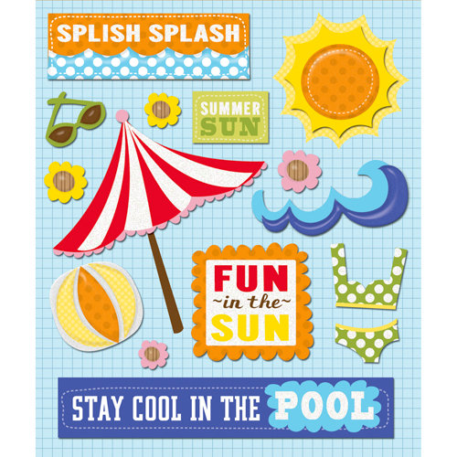 K and Company - Life's Little Occasions Collection - 3 Dimensional Stickers with Epoxy and Glitter Accents - At The Pool, CLEARANCE