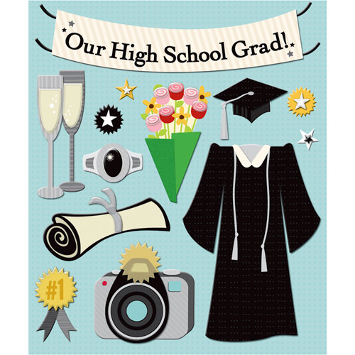 K and Company - Life's Little Occasions Collection - 3 Dimensional Stickers with Epoxy and Foil Accents - Graduation, CLEARANCE