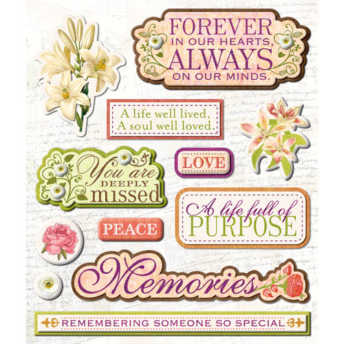 K and Company - Life's Little Occasions Collection - 3 Dimensional Stickers  with  Epoxy and Glitter Accents - The Wake
