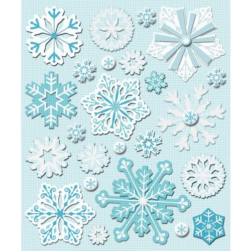 K and Company - Life's Little Occasions Collection - 3 Dimensional Stickers  with  Epoxy and Glitter Accents - Snowflakes