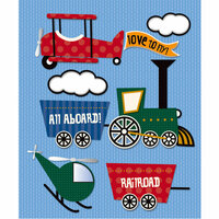 K and Company - Life's Little Occasions Collection - 3 Dimensional Stickers with Foil Accents - Planes and Trains