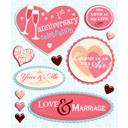 K and Company - Life's Little Occasions Collection - 3 Dimensional Stickers with Epoxy and Glitter Accents - First Anniversary, CLEARANCE