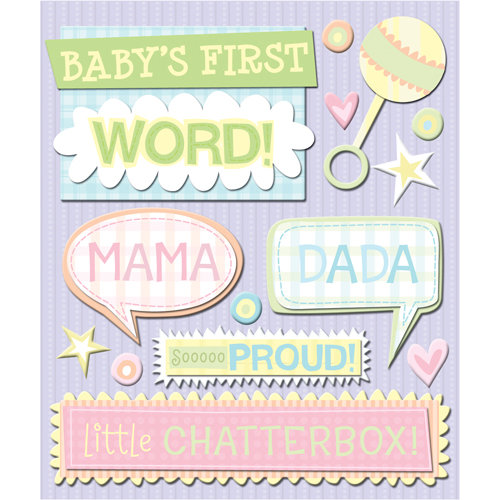 K and Company - Life's Little Occasions Collection - 3 Dimensional Stickers with Glitter and Puffy Accents - First Word