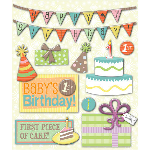 K and Company - Life's Little Occasions Collection - 3 Dimensional Stickers with Glitter Accents - First Birthday