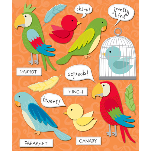 K and Company - Life's Little Occasions Collection - 3 Dimensional Stickers with Glitter and Puffy Accents - Birds