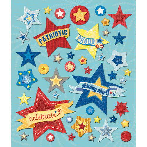 K and Company - Life's Little Occasions Collection - 3 Dimensional Stickers with Glitter and Puffy Accents - Stars