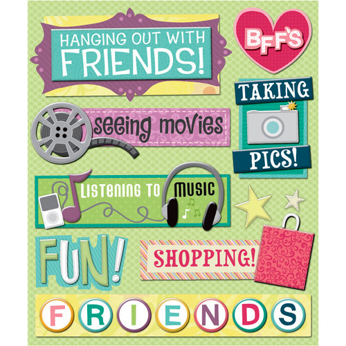 K and Company - Life's Little Occasions Collection - 3 Dimensional Stickers  with  Epoxy and Glitter Accents - Hanging with Friends