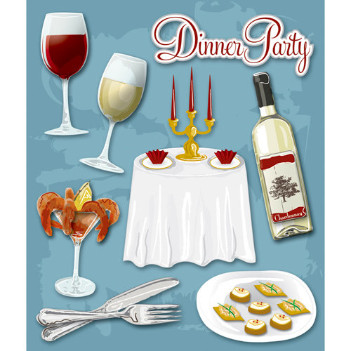 K and Company - Life's Little Occasions Collection - 3 Dimensional Stickers  with  Epoxy and Foil Accents - Formal Dinner Party