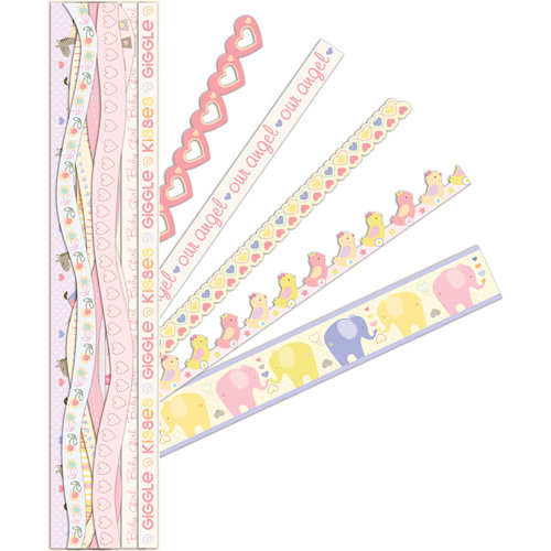 K and Company - Itsy Bitsy Collection - Adhesive Paper Borders with Glitter Accents - Baby Girl