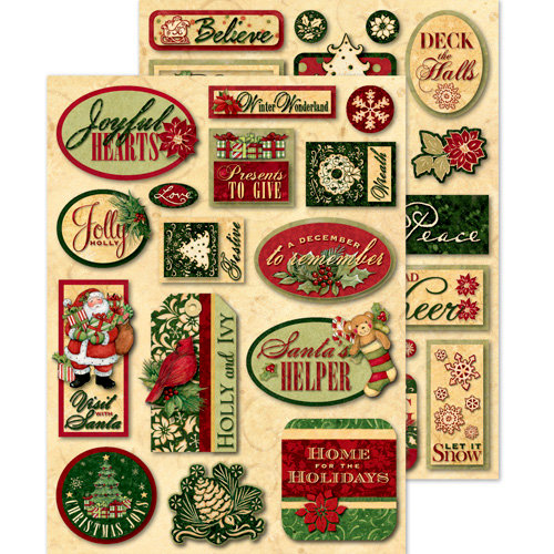 K and Company - Glad Tidings Collection - Christmas - Adhesive Chipboard with Foil Accents - Words