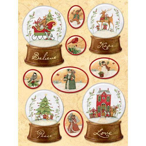 K and Company - Glad Tidings Collection - Christmas - 3 Dimensional Stickers with Glitter Accents - Snow Globe, CLEARANCE