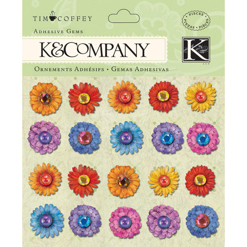 K and Company - Cottage Garden Collection by Tim Coffey - Adhesive Gems with Glitter Accents - Flowers, CLEARANCE