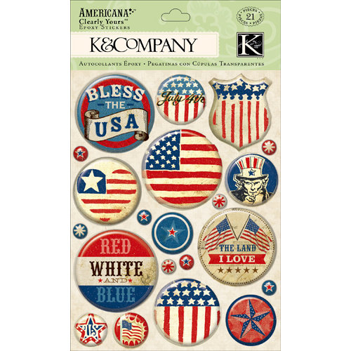 K and Company - Americana Collection - Clearly Yours - Epoxy Stickers with Foil Accents - Badge