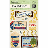 K and Company - Americana Collection - Stitched Adornments Stickers with Foil and Gem Accents - Yellow Ribbon