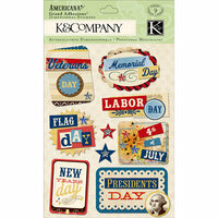 K and Company - Americana Collection - Grand Adhesions with Foil and Gem Accents - Patriotic Holiday