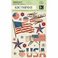 K and Company - Americana Collection - Grand Adhesions with Foil and Gem Accents - Flag, CLEARANCE