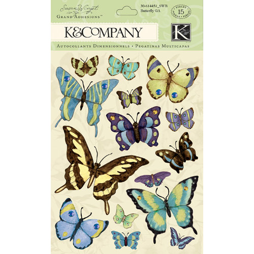 K and Company - Botanical Collection - Grand Adhesions with Gem and Glitter Accents - Butterfly