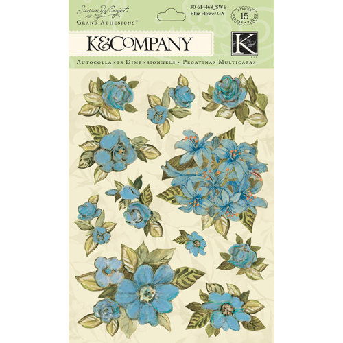 K and Company - Botanical Collection - Grand Adhesions with Gem and Glitter Accents - Blue Floral