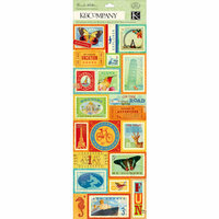 K and Company - Around the World Collection - Embossed Stickers with Glitter Accents - Postage Stamp