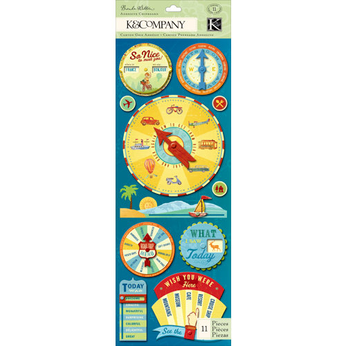 K and Company - Around the World Collection - Adhesive Chipboard with Foil Accents - Moveable