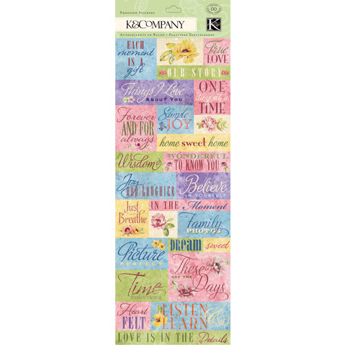 K and Company - Watercolor Bouquet Collection - Embossed Stickers with Varnish Accents - Word