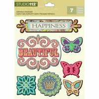 K and Company - Studio 112 Collection - Adhesive Chipboard with Glitter Accents - Flourish