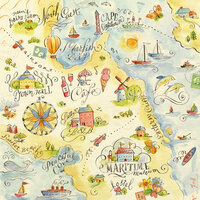 K and Company - Around the World Collection - 12 x 12 Paper with Varnish Accents - Map Sketch