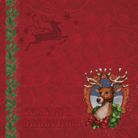K and Company - Visions of Christmas Collection - 12 x 12 Paper with Foil Accents - Reindeer