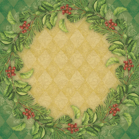 K and Company - Visions of Christmas Collection - 12 x 12 Paper with Shimmer Accents - Wreath