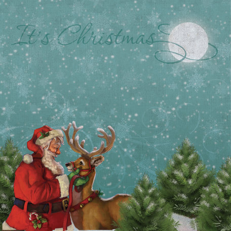 K and Company - Visions of Christmas Collection - 12 x 12 Paper - Santa and Reindeer